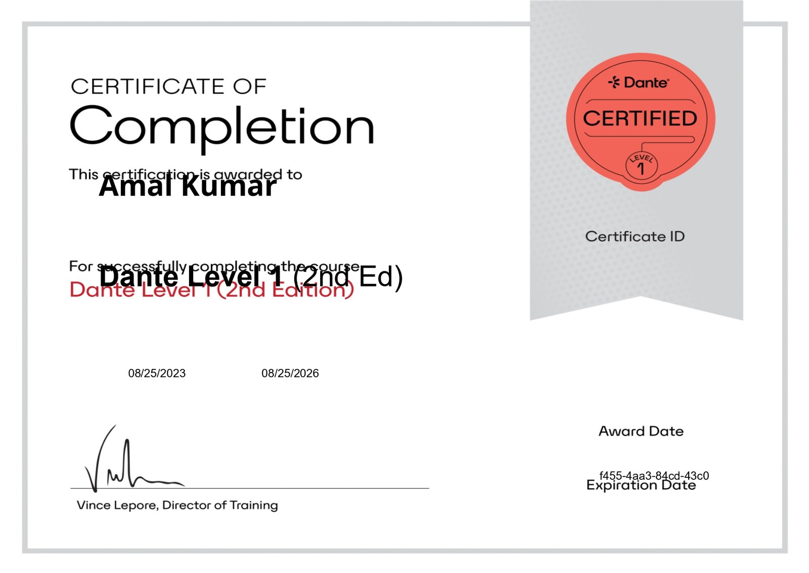 Dante Level 1 Certificate